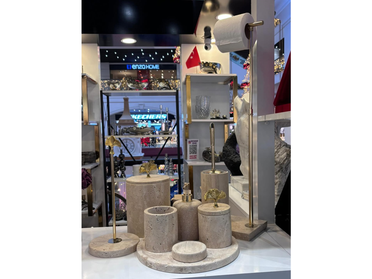 SARI TRAVERTEN 9 PARÇA KLASİK MODEL BANYO SETİ