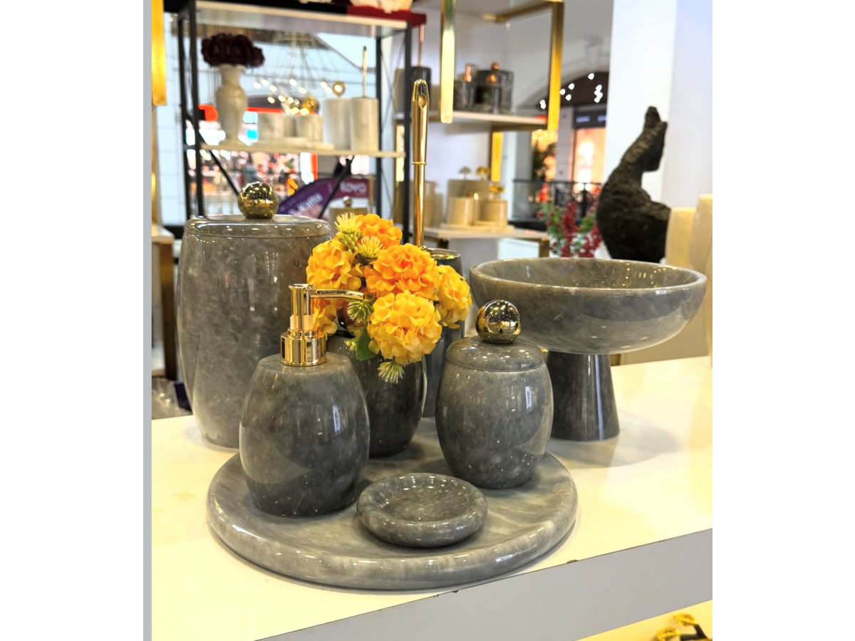 8 PARÇA GRİ MERMER BANYO SETİ