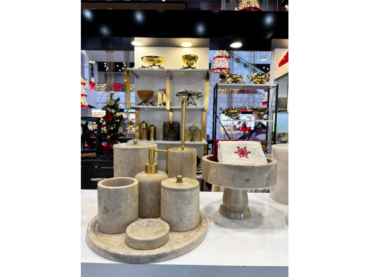 8 PARÇA BEJ RENK MERMER BANYO SETİ