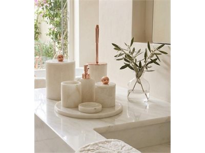 BEYAZ MERMER KLASİK MODEL 7 PARÇA BANYO SETİ doğal taş banyo aksesuarı