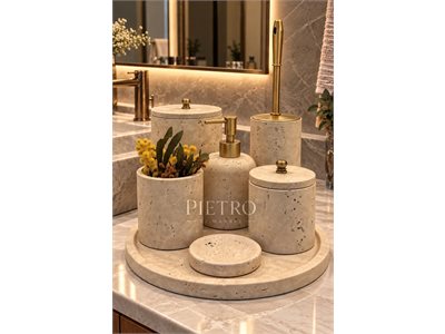 SARI TRAVERTEN 7 PARÇA KLASİK MODEL BANYO SETİ  doğal taş ürün görseli