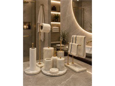 BEYAZ MERMER KLASİK MODEL 10 PARÇA (İKİLİ HAVLULUK + TEKLİ HAVLULUK + WC PEÇETELİK) doğal taş banyo aksesuarı