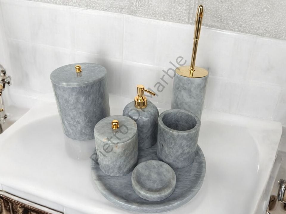 Gri Mermer 7 parça Klasik Model Banyo Setimiz (GOLD RENK AKSESUAR)