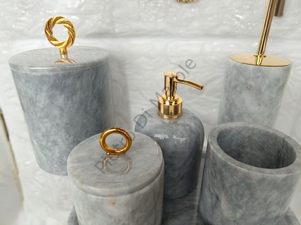 Gri Mermer 7 parça Klasik Model Banyo Setimiz (GOLD RENK AKSESUAR)