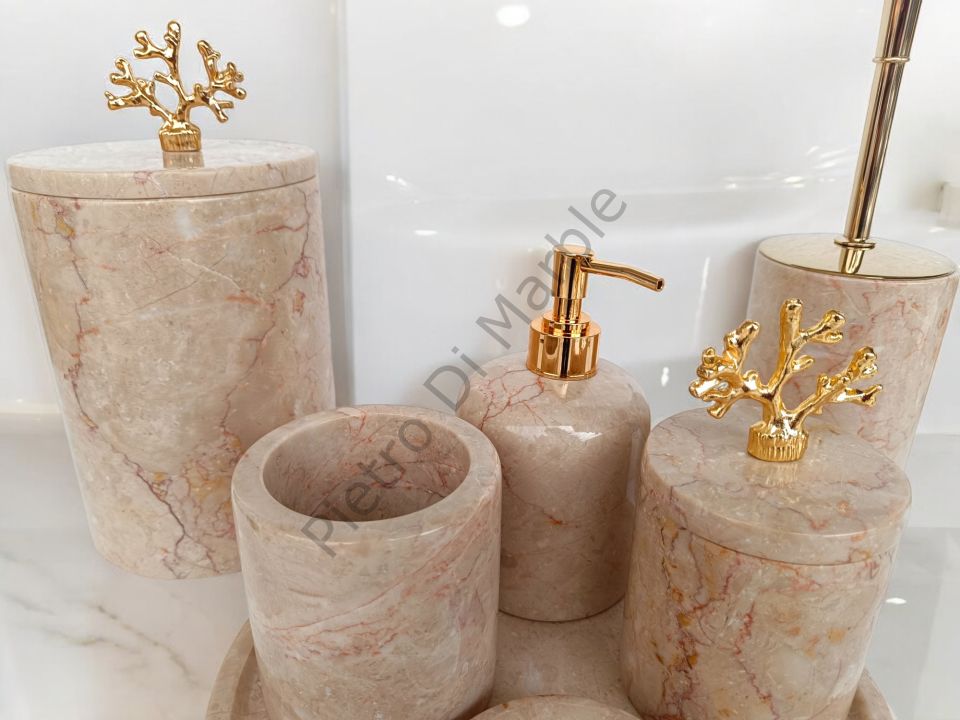 Bej Mermer 7 parça Klasik Model Banyo Setimiz (GOLD RENK AKSESUAR)