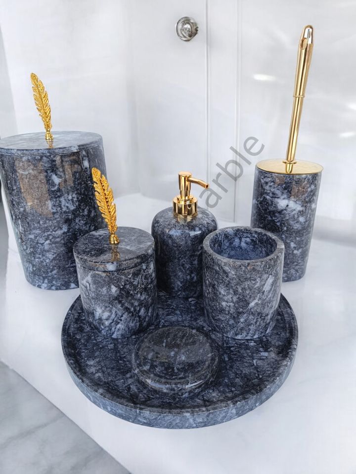 Antrasit Mermer 7 parça Klasik Model Banyo Setimiz (GOLD RENK AKSESUAR)