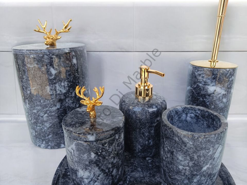 Antrasit Mermer 7 parça Klasik Model Banyo Setimiz (GOLD RENK AKSESUAR)