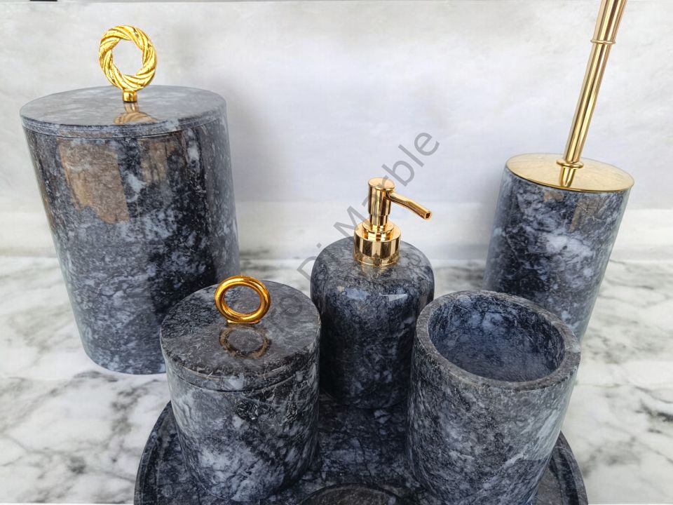 Antrasit Mermer 7 parça Klasik Model Banyo Setimiz (GOLD RENK AKSESUAR)