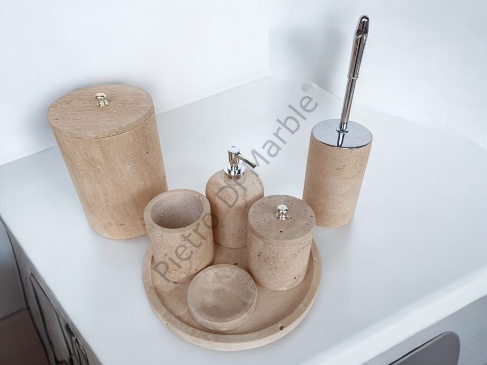 Sarı Traverten 7 parça Klasik Model Banyo Setimiz (GÜMÜŞ RENK AKSESUAR)