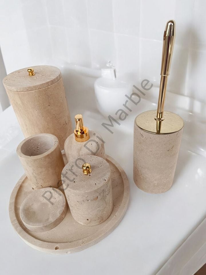 Sarı Traverten 7 parça Klasik Model Banyo Setimiz (GOLD RENK AKSESUAR)
