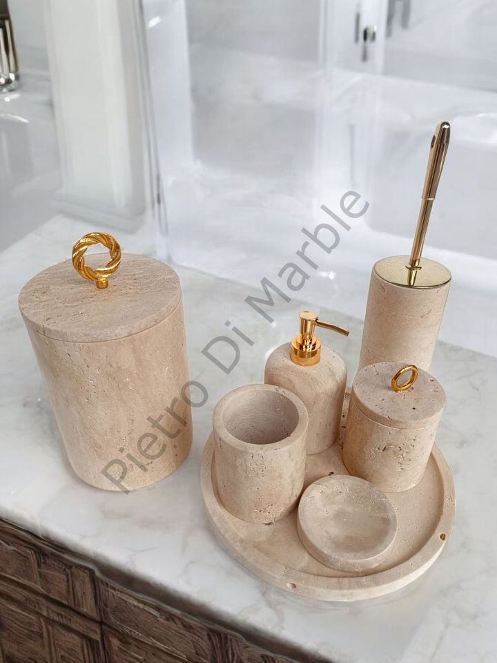 Sarı Traverten 7 parça Klasik Model Banyo Setimiz (GOLD RENK AKSESUAR)