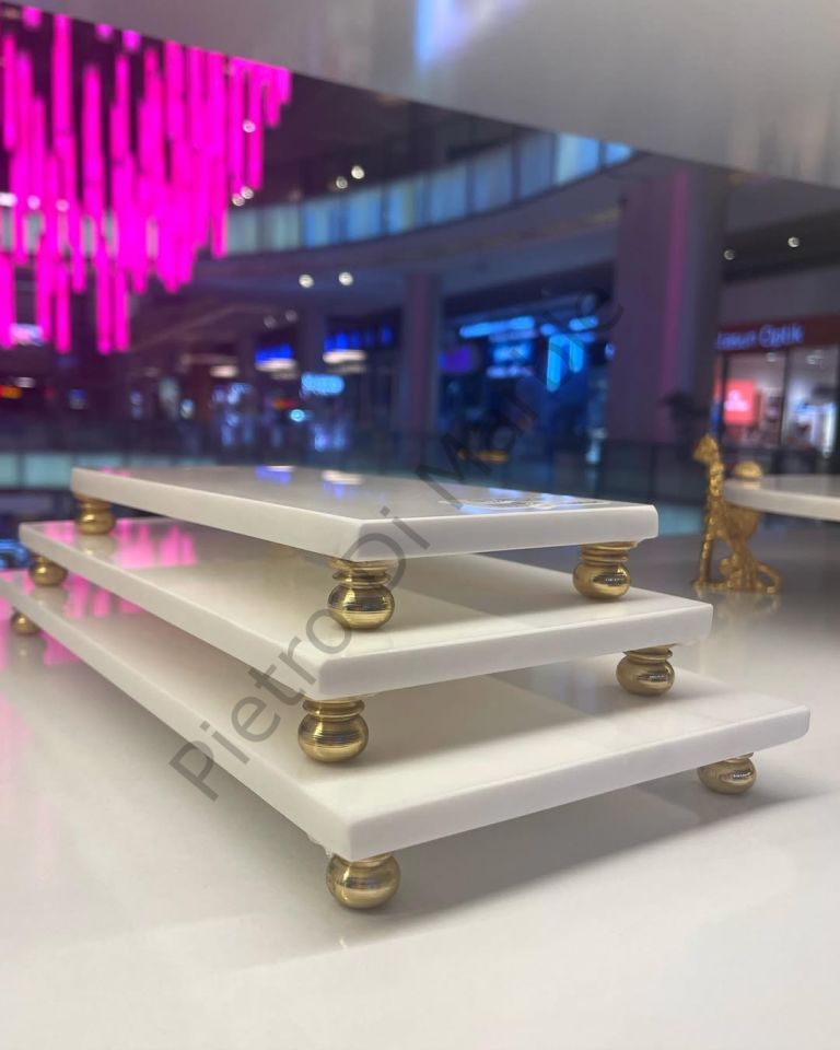 Gold Ayaklı 3 Lü Mermer Peynir Standımız