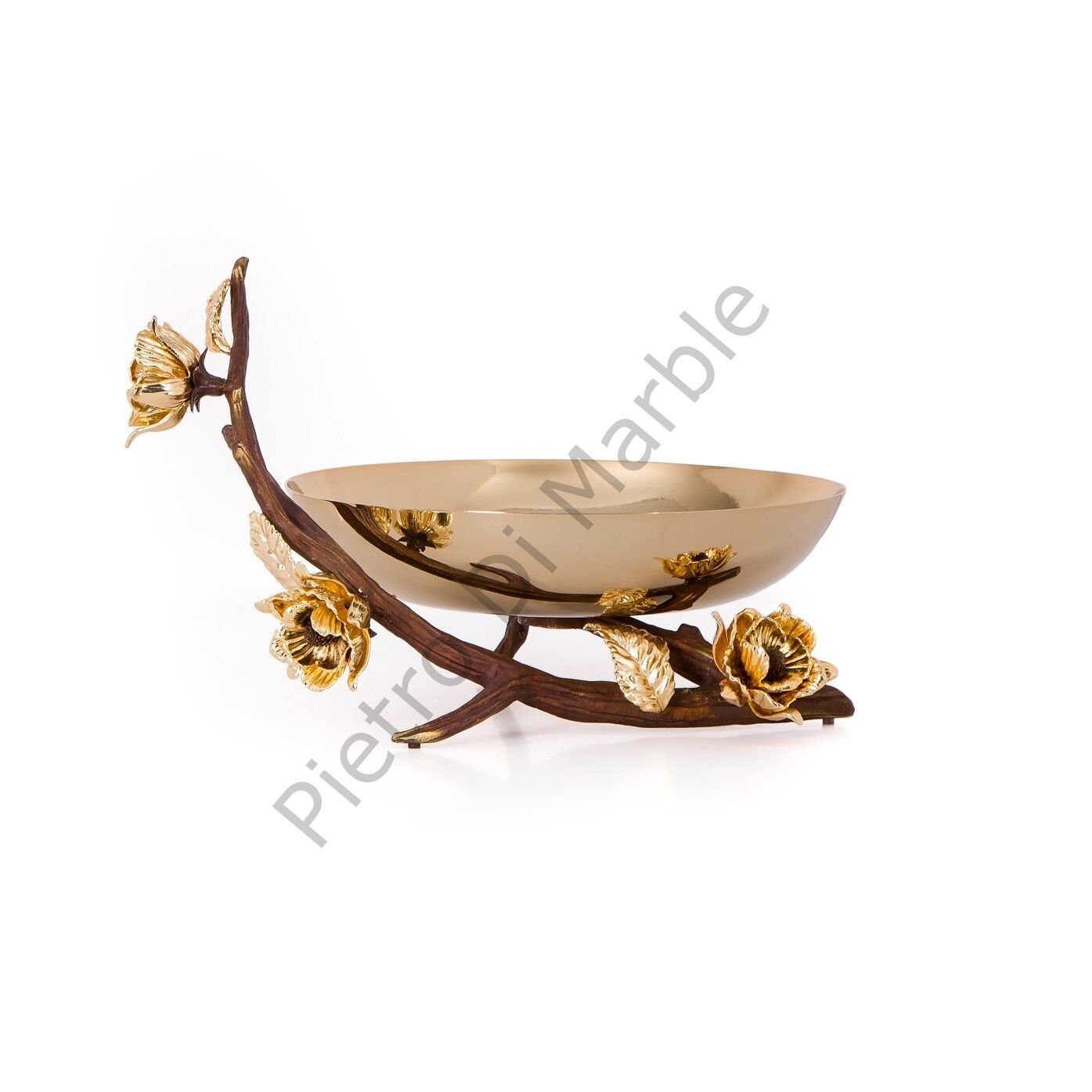 3210019 Metal Kase Gold Renk Pirinç Kaplama Kase Çiçekli Model