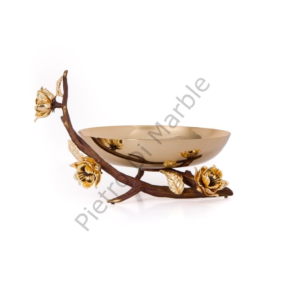 3210019 Metal Kase Gold Renk Pirinç Kaplama Kase Çiçekli Model